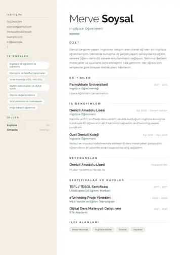 Yabancı Dil Öğretmeni Cv Örnekleri cv indir